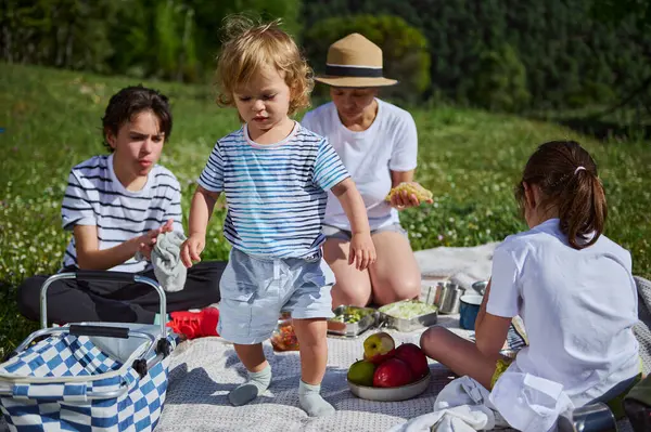 Doğanın güzellikleriyle çevrili bir anne ve çocuklarıyla hoş bir yaz pikniği sahnesi. Aile bağlarının, açık hava aktivitelerinin ve neşeli anların mükemmel bir temsili..