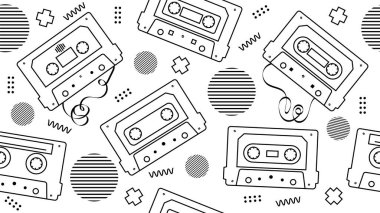 70 'lerin Retro Kasedi 90' ların Kusursuz Deseni Doodle tarzında.