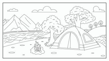 Çocuk için Nehir Kıyısı Boyama Sayfası Resimleri Çadırı