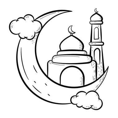 Hilal ve Cami Eli Çizim Simgesi. Özet İslami Simge Koleksiyonları