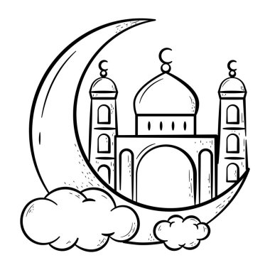 Hilal ve Cami Eli Çizim Simgesi. Özet İslami Simge Koleksiyonları