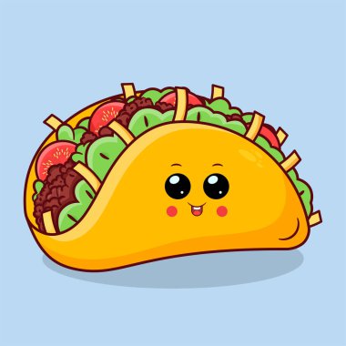 Tatlı Taco Çizgi Film Simgesi İllüstrasyonu. Fast food Nesne Simgesi Kavramı