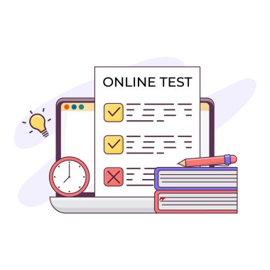 Bilgisayarlı online muayene platformu konsepti. Çevrimiçi Eğitim Kavramı İzole Beyaz Arkaplan