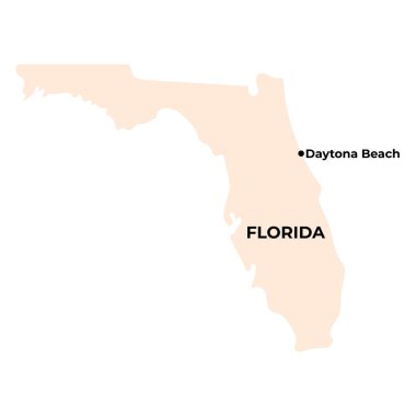 Florida 'nın basit haritası, Daytona Sahili beyaz arka planda izole edilmiş.