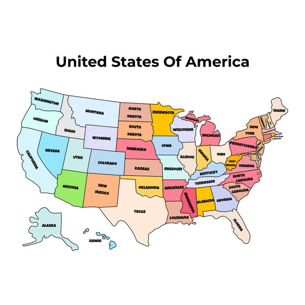 Красочная карта Соединенные Штаты Америки изолированы на белом фоне