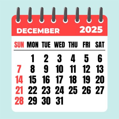 Aralık 2025 Takvimi. Masa Takvimi 2025, Düz Tasarımlı Şablon Minimalist Takvimi