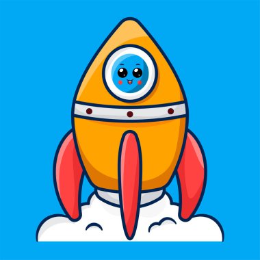 Şirin Roket ikonu illüstrasyonu. Bilim Uzay Gemisi
