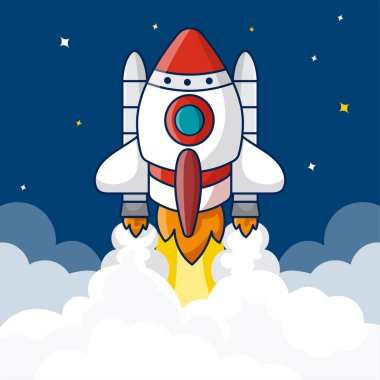 Roket uzay vektör illüstrasyonuna fırlatılıyor