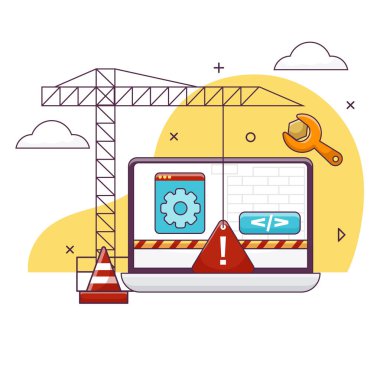 Yapım Altında Web Sitesi. Araç Onarım Kodlama ve Programlama ile Dizüstü bilgisayar