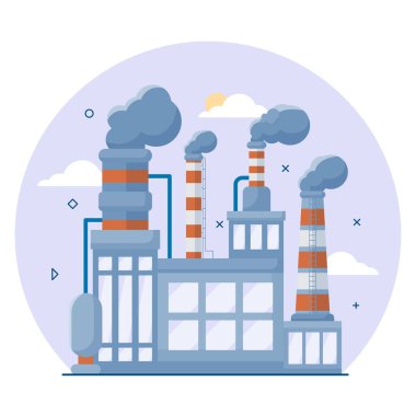 Fabrika Hava Kirliliği, CO2 Duman Bulutları Oksijen Zararı. Hava Kirliliği İzole Beyaz Arkaplan Konsepti