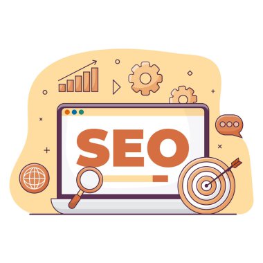 SEO İllüstrasyon için Anahtar Kelimeler. İlgili Arama Trafiğini Çekmek ve Web İçeriği İçin Arama Motoru Sıralamalarını Artırmak İçin Belirli Kelimeler Seçildi. Beyaz Arkaplanda İzole Edilmiş