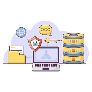 Veritabanı Güvenliği, Siber Güvenlik, Bilgi Gizliliği Konsepti. Beyaz Arkaplanda İzole Edilmiş