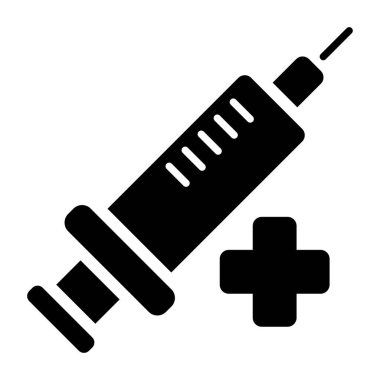 Şırınga Sıhhiyeleri Simgeyi Doldur. Siyah ve Beyaz Aşı Aşısı Sembolü