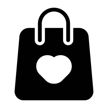 Alışveriş Torbası Simgesi Doldur. Siyah ve Beyaz Alışveriş Sevgi Sembolü