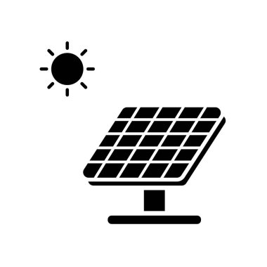 Güneş Paneli Simgeyi Doldur. Siyah ve Beyaz Güneş Sistemi Teknoloji Sembolü