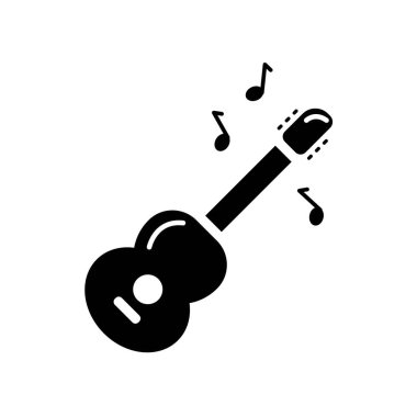 Gitar Müzik Simgesi Doldur. Siyah ve Beyaz Akustik Gitar Sembolü