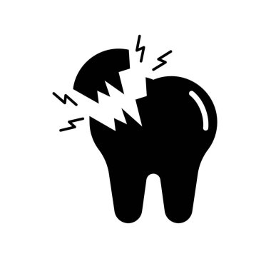 Kırık Diş Doldurma Simgesi. Siyah ve Beyaz Diş Hasarlı Sembol