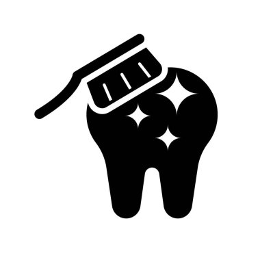 Diş Temizliği Simgesi Doldur. Siyah ve Beyaz Diş Temizleme Sembolü