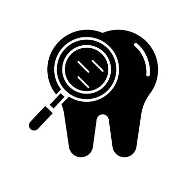 Dişçi Simgeyi Bul. Siyah ve Beyaz Büyüteç Cam ve Diş Sembolü