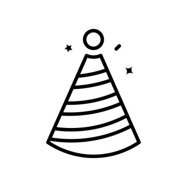 Parti Şapkası Hattı Simgesi. Siyah ve Beyaz Parti Şapka Özet Sembolü