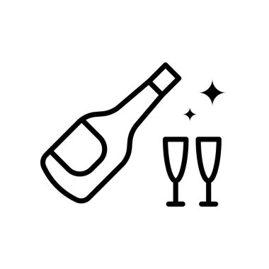 Şişe ve Cam Hat Simgesi. Siyah ve Beyaz Şişe ve Cam Dış Hatlar Sembolü