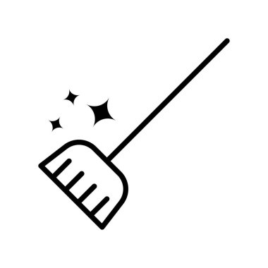 Süpürge Hattı Simgesi. Siyah ve Beyaz Süpürge Temizlik Servisi Sembol Özeti