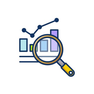 Veri analiz simgesi. Çizgisel Renk Biçimli Düzenlenebilir Büyüteç Grafiği