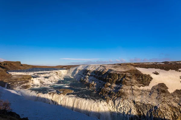 Schnee Und Eis Gullfoss Wasserfall Island — Stockfoto