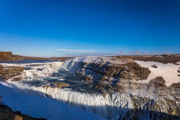 Χιόνι Και Πάγος Στον Καταρράκτη Gullfoss Στην Ισλανδία — Φωτογραφία Αρχείου