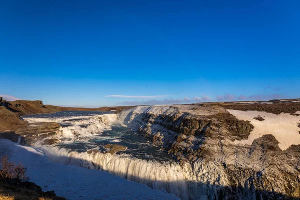 Neve Gelo Cachoeira Gullfoss Islândia — Fotografia de Stock