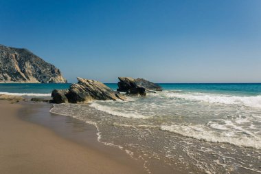 Beautiful day at the Kavo Paradiso beach in kos island, greece