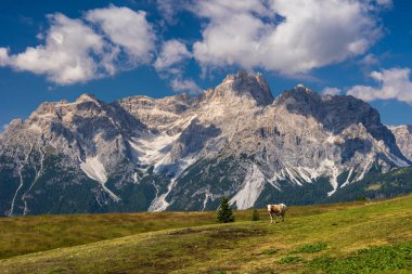 Sesto, Trentino Alto-Adige, İtalya Dolomiti 'sinde güneşli bir gün