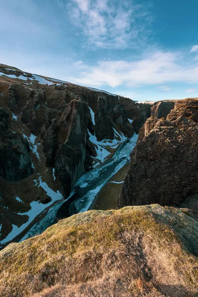 Téli Este Fjadrargljufur Kanyonban Icelandben — Stock Fotó