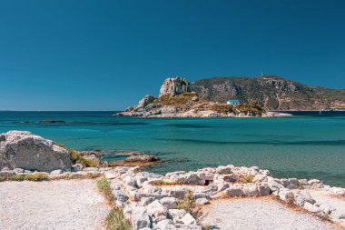 Beautiful afternoon at the Agios Stefanos beach in kos island, greece