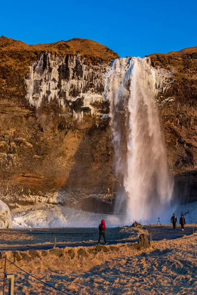 Neve Gelo Cachoeira Seljalandsfoss Islândia — Fotografia de Stock
