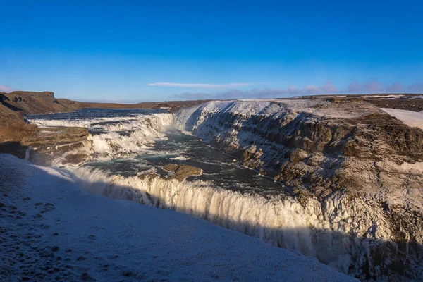 Χιόνι Και Πάγος Στον Καταρράκτη Gullfoss Στην Ισλανδία — Φωτογραφία Αρχείου