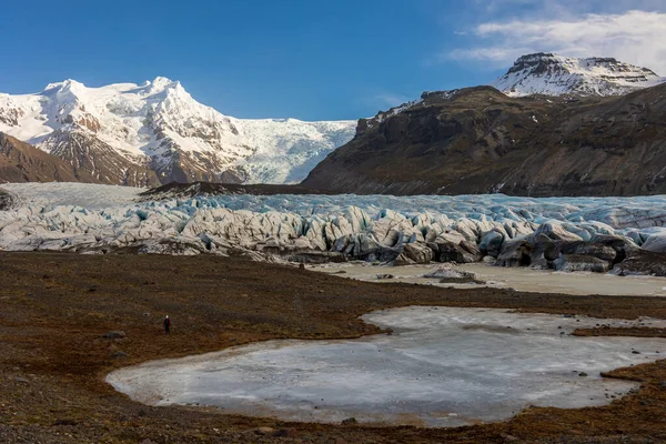 Soğuk bir yürüyüş gününde İzlanda 'da Svinafellsjokull