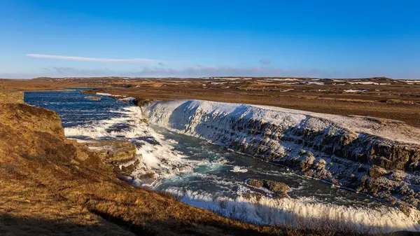 Neige Glace Cascade Gullfoss Iceland — Photo