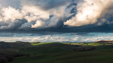 Tuscany 'nin tarlaları güzel bir bahar gününde