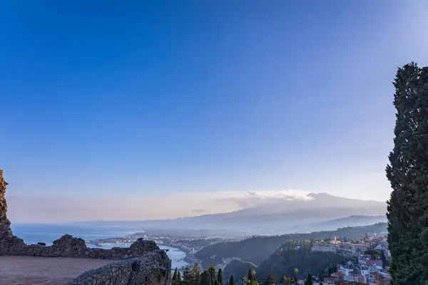 Prachtige Zonsondergang Taormina Sicilië Rechtenvrije Stockafbeeldingen