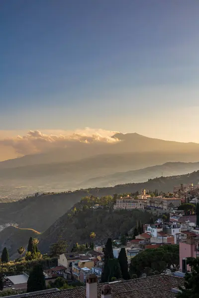 Prachtige Zonsondergang Taormina Sicilië Rechtenvrije Stockfoto's