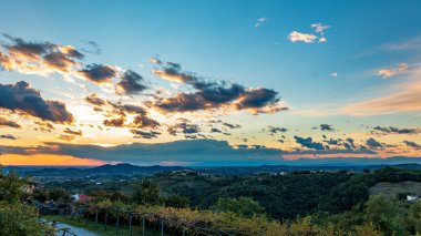 The sun goes down over the vineyards of Collio, Friuli Venezia Giulia, Italy clipart