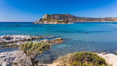 Beautiful afternoon at the Agios Stefanos beach in kos island, greece