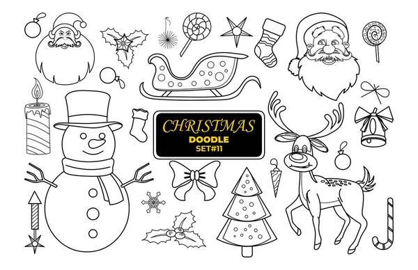 Scarabocchio Disegnato Mano Natale Set Francobolli Digitali Buon Natale — Vettoriale Stock