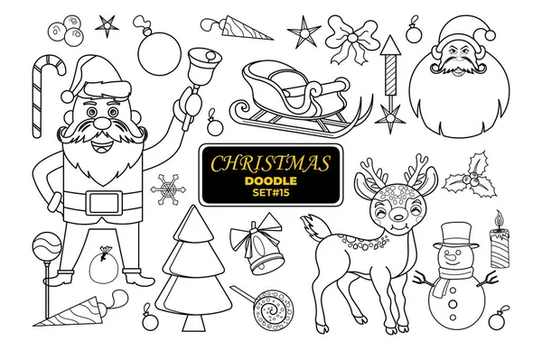 Christmas Hand Drawn Doodle Merry Christmas Digital Stamp Set — Stock Vector
