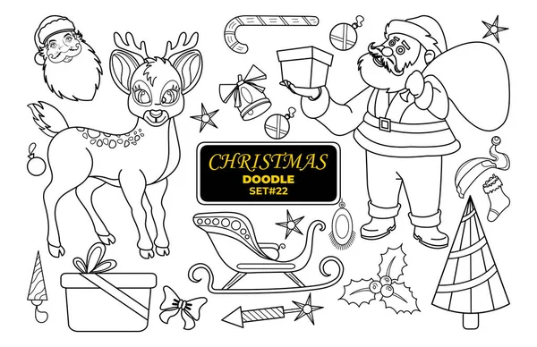 Christmas Hand Drawn Doodle Merry Christmas Digital Stamp Set — Stock Vector