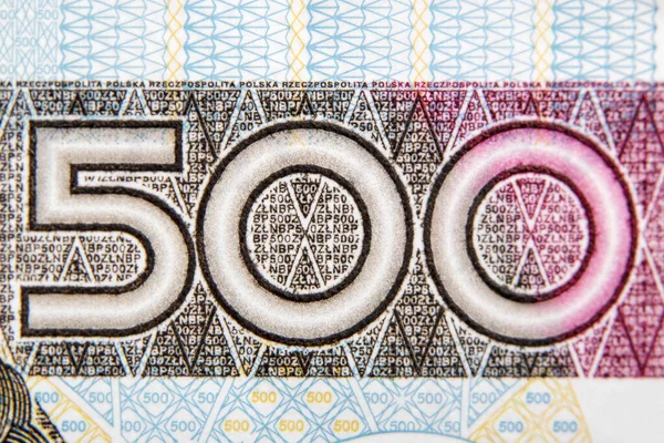Macro Foto Van Het Poolse Bankbiljet Pln Nummer 500 Ondiepe — Stockfoto