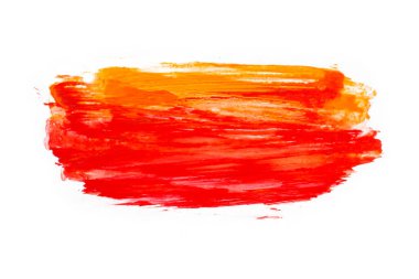 Soyut sanatsal akrilik kırmızı ve turuncu fırça darbesi. Beyaz arkaplanda izole.