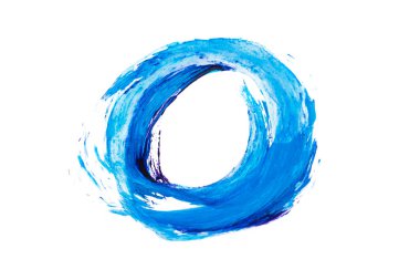 Soyut sanatsal akrilik mavi daire boya fırçası. Beyaz arkaplanda izole.
