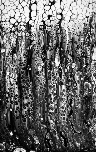 Abstract acrylic black and white painting. Free flowing cells. Pouring.